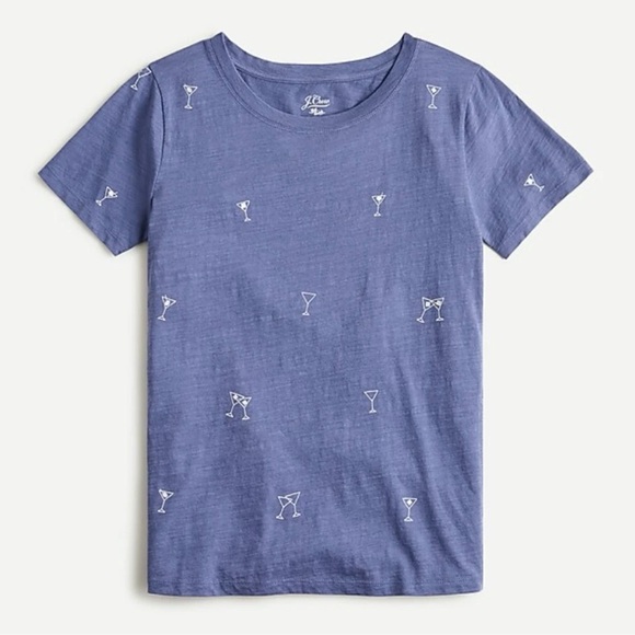 J. Crew Blue Tee with Cocktail Glass Print NWT martini glass cotton - Picture 1 of 6